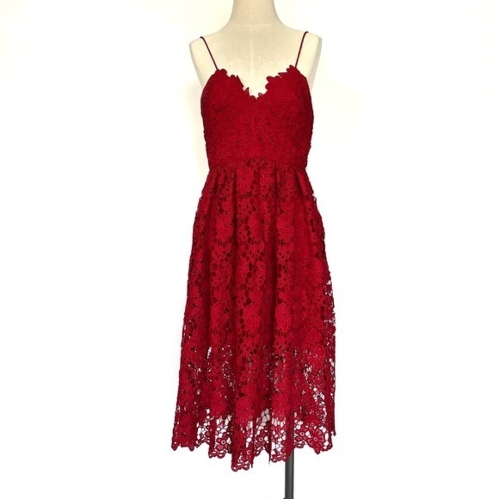 Anthropologie Donna Morgan Scarlet Red Lace Dress Size 6